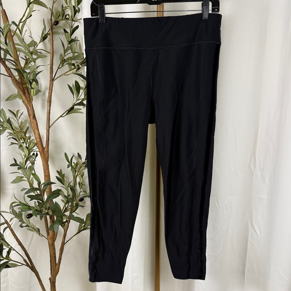 Sweaty Betty Black High-Waist Cropped Leggings Velvet Stripe (A2)